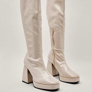 Nastygal Patent Faux Leather Knee High Platform Boots